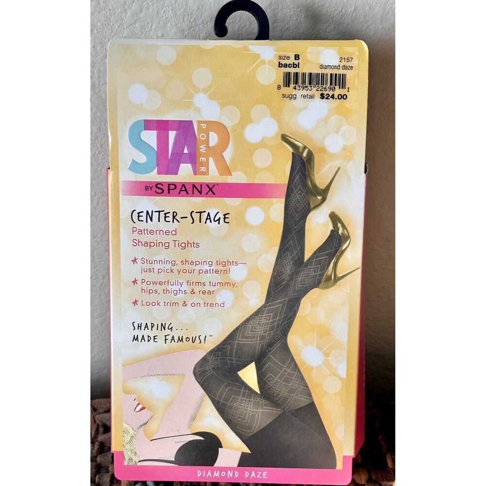 Spanx Star Power Center Stage Diamond Daze Shaping Tights Size B New Box Black